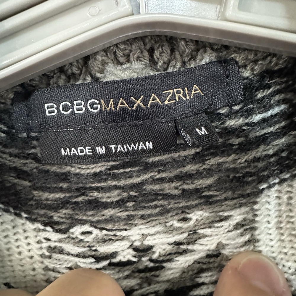 BCBG‎ Maxazria Women's Medium Open Front Cardigan Sweater Gray Black White - Picture 3 of 9